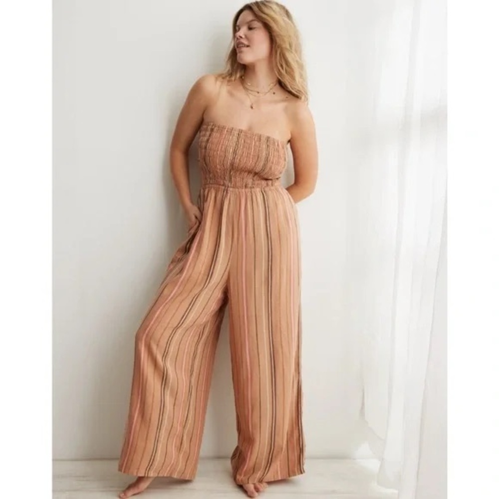 Aerie Strapless Striped Jumpsuit Sz S/P